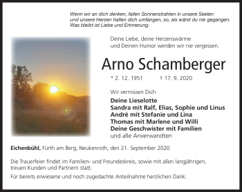 Traueranzeige von Arno Schamberger von Neue Presse Coburg