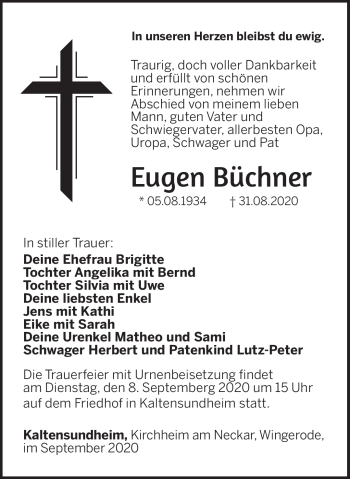 Traueranzeige von Eugen Büchner von Südthüringer Presse