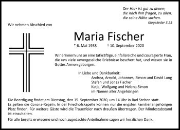 Traueranzeige von Maria Fischer von Frankenpost