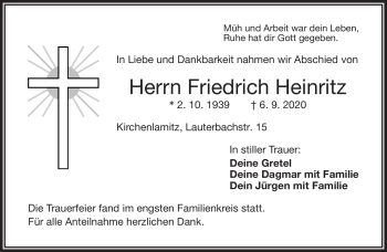Traueranzeige von Friedrich Heinritz von Frankenpost
