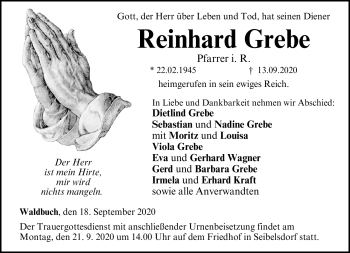 Traueranzeige von Reinhard Grebe von Neue Presse Coburg