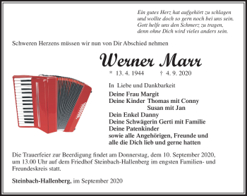 Traueranzeige von Werner Marr von Südthüringer Presse