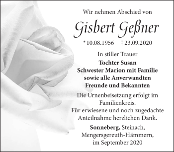Traueranzeige von Gisbert Geßner von Südthüringer Presse