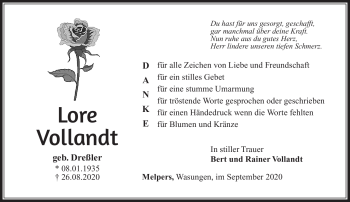 Traueranzeige von Lore Vollandt von Südthüringer Presse