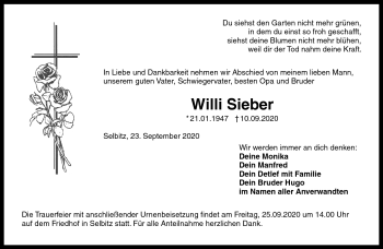 Traueranzeige von Willi Sieber von Frankenpost