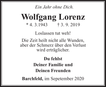 Traueranzeige von Wolfgang Lorenz von Südthüringer Presse