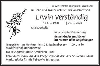 Traueranzeige von Erwin Verständig von Frankenpost