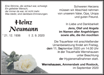 Traueranzeige von Heinz Neumann von Südthüringer Presse