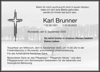 Traueranzeige von Karl Brunner von Frankenpost