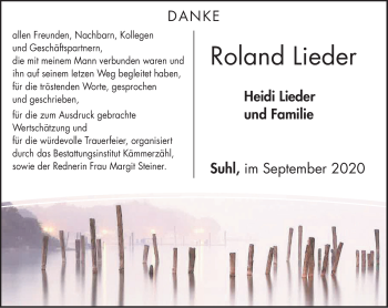 Traueranzeige von Roland Lieder von Südthüringer Presse