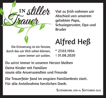 Traueranzeige von Alfred Heß von Frankenpost