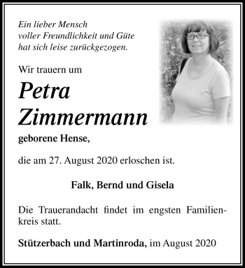 Traueranzeige von Petra Zimmermann von Südthüringer Presse