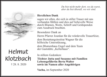 Traueranzeige von Helmut Klotzbach von Südthüringer Presse