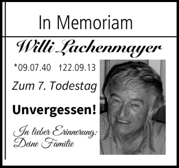 Traueranzeige von Willi Lachenmayer von Neue Presse Coburg