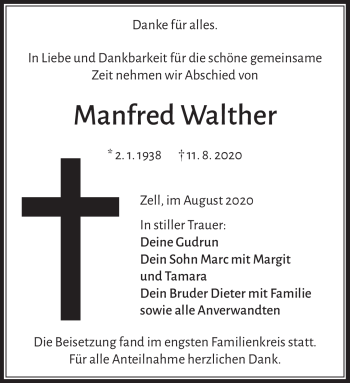 Traueranzeige von Manfred Walter von Frankenpost