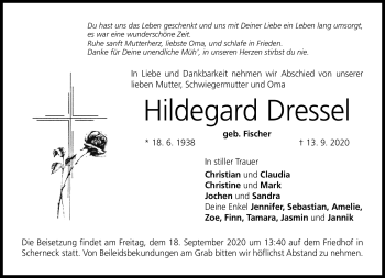 Traueranzeige von Hildegard Dressel von Neue Presse Coburg