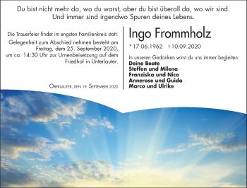 Traueranzeige von Ingo Fromholz von Neue Presse Coburg