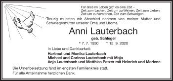 Traueranzeige von Anni Lauterbach von Frankenpost