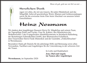 Traueranzeige von Heinz Neumann von Südthüringer Presse