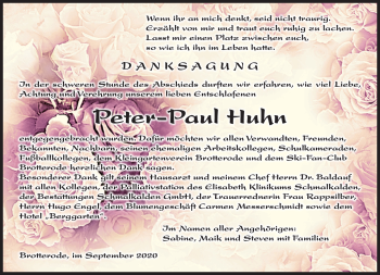Traueranzeige von Paul-Peter Huhn von Südthüringer Presse