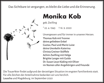 Traueranzeige von Monika Kob von Südthüringer Presse