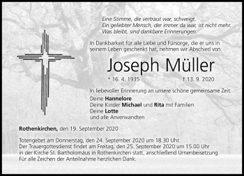 Traueranzeige von Joseph Müller von Neue Presse Coburg