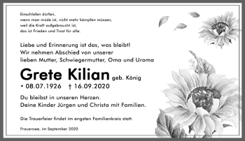 Traueranzeige von Grete Kilian von Südthüringer Presse