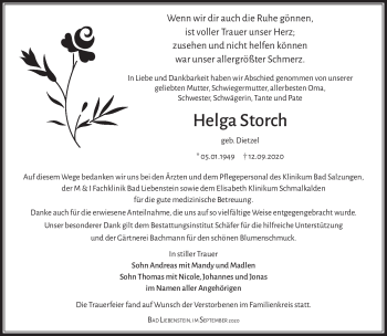 Traueranzeige von Helga Storch von Südthüringer Presse