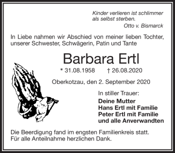 Traueranzeige von Barbara Ertl von Frankenpost