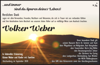 Traueranzeige von Volker Weber von Südthüringer Presse