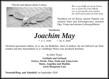 Traueranzeige von Joachim May von Südthüringer Presse