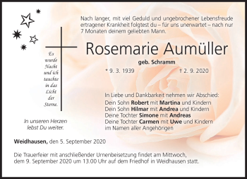 Traueranzeige von Rosemarie Aumüller von Neue Presse Coburg