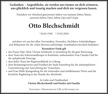 Traueranzeige von Otto Blechschmidt von Südthüringer Presse