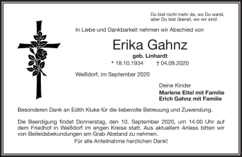 Traueranzeige von Erika Gahnz von Frankenpost