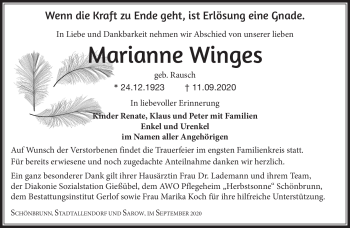 Traueranzeige von Marianne Winges von Südthüringer Presse