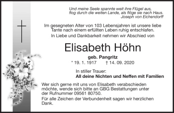 Traueranzeige von Elisabeth Höhn von Neue Presse Coburg