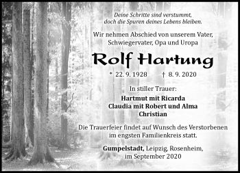 Traueranzeige von Rolf Hartung von Südthüringer Presse