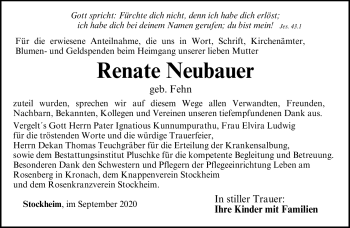 Traueranzeige von Renate Neubauer von Neue Presse Coburg
