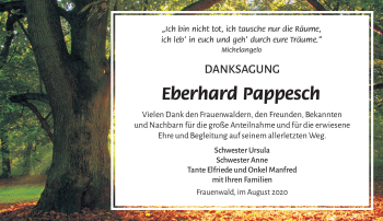 Traueranzeige von Eberhard Pappesch von Südthüringer Presse