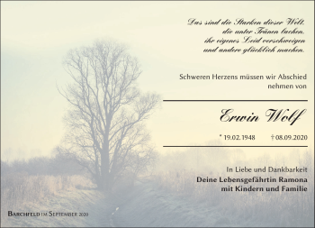 Traueranzeige von Erwin Wolf von Südthüringer Presse