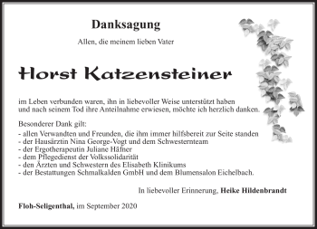 Traueranzeige von Horst Katzensteiner von Südthüringer Presse
