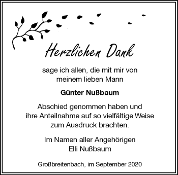 Traueranzeige von Günter Nußbaum von Südthüringer Presse