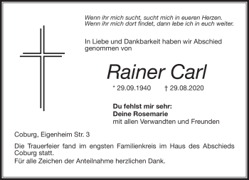 Traueranzeige von Rainer Carl von Neue Presse Coburg