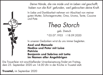Traueranzeige von Thea Storch von Südthüringer Presse