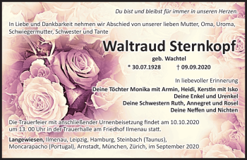 Traueranzeige von Waltraud Sternkopf von Südthüringer Presse