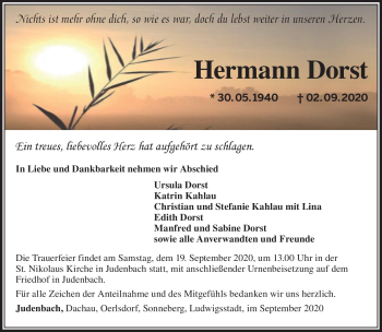 Traueranzeige von Hermann Dorst von Südthüringer Presse