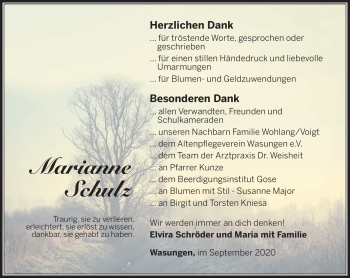 Traueranzeige von Marianne Schulz von Südthüringer Presse