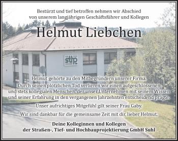 Traueranzeige von Helmut Liebchen von Südthüringer Presse
