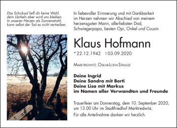 Traueranzeige von Klaus Hofmann von Frankenpost