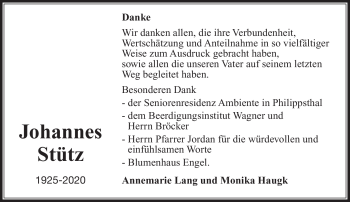 Traueranzeige von Johannes Stütz von Südthüringer Presse